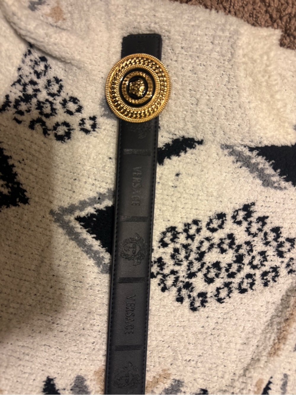 Versace Black Leather Belt with Gold Medusa Disc Buckle